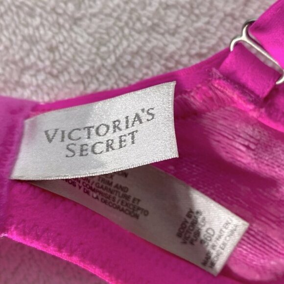 Victorias Secret Hot Pink Lace Body By Victoria Push Up Bra 36D - Picture 8 of 12